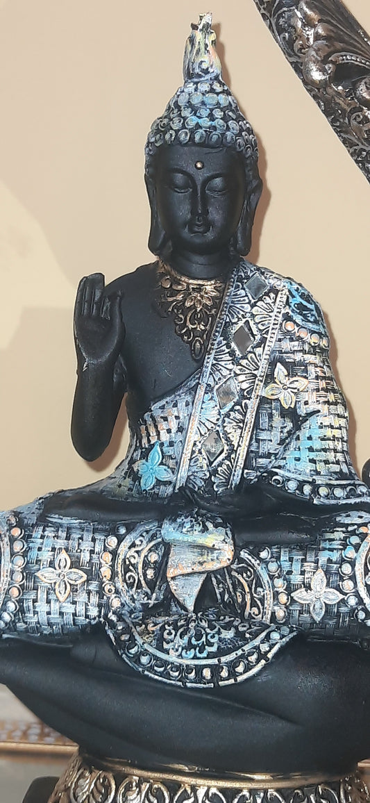 Handmade Carving buddha on hand statue Zen spiritual a mesmerizing spirituality and interconnectedness