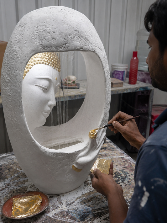 Best Indoor & Outdoor Water Fountain for Home |White Indoor & Outdoor Water Fountain | Modern Buddha Egg shape Water Feature | Kridha Decor | Kridha Decor