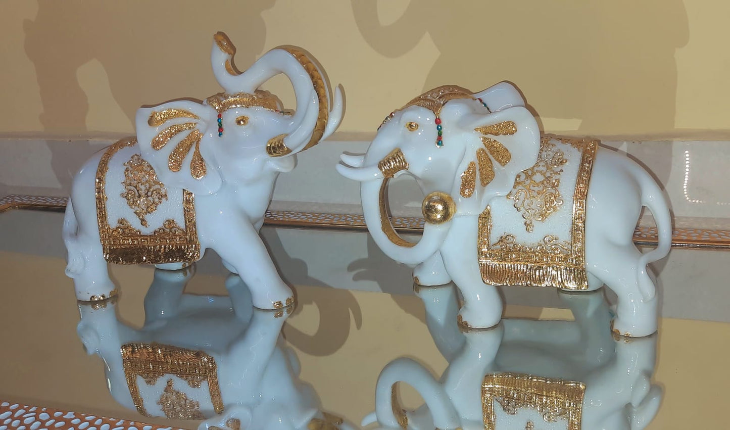 White and Gold  Elephant Pair