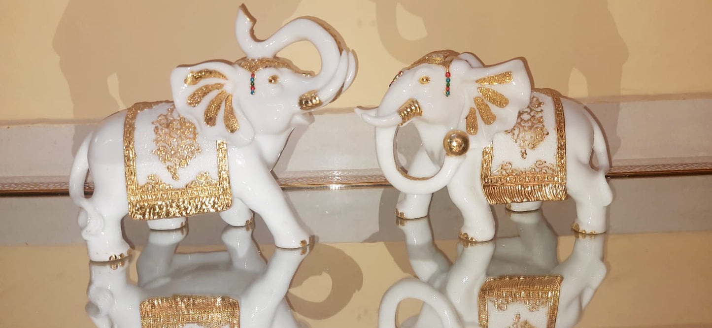 White and Gold  Elephant Pair