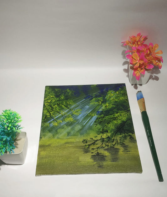 Canvas Art Painting with Water Reflection wall art nature landscape acrylic painting , Small canvas, mini canvas, floral ,handmade tiny art