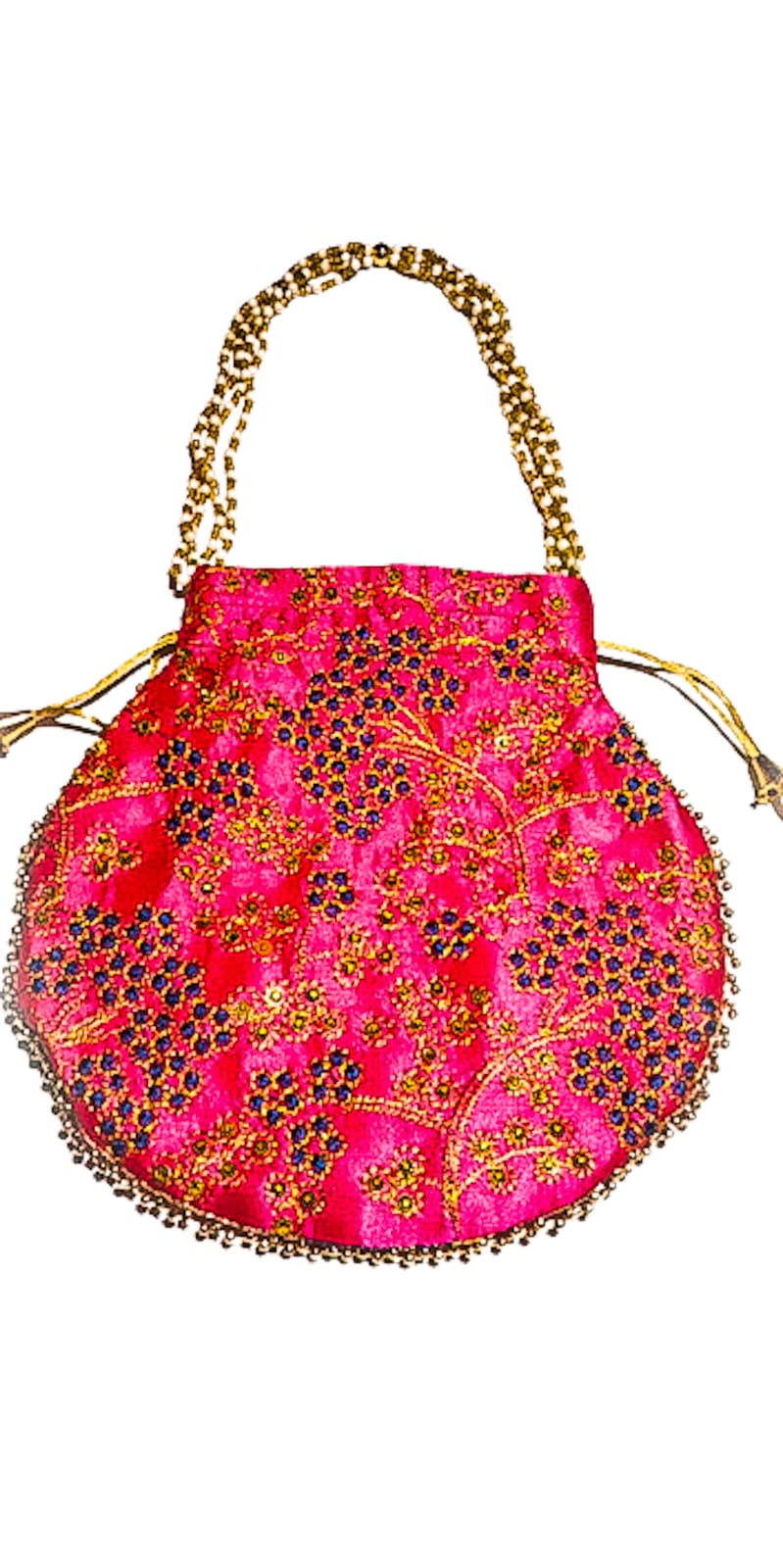 Potli bag silk Handmade peacock design women Zari Embroidered in Magenta colour Hand Clutch gifts for bride wedding Ethnic Pouch Bead pearl
