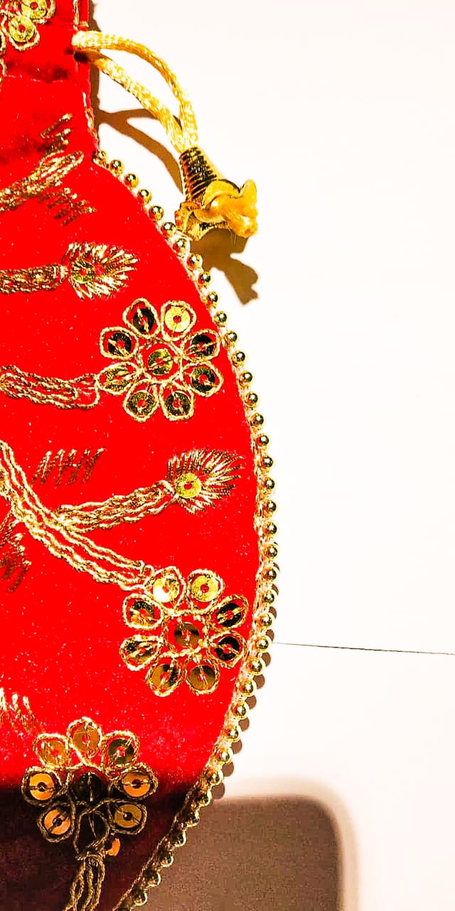 Potli bag Zari Embroidered in Red colour Hand Clutch