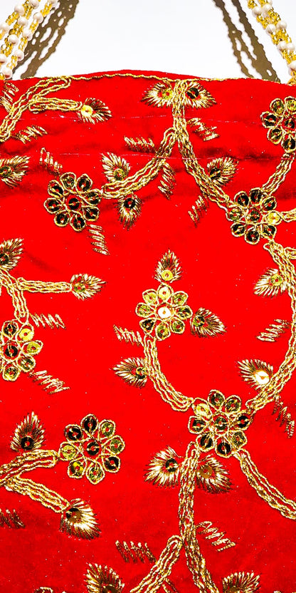 Potli bag Zari Embroidered in Red colour Hand Clutch
