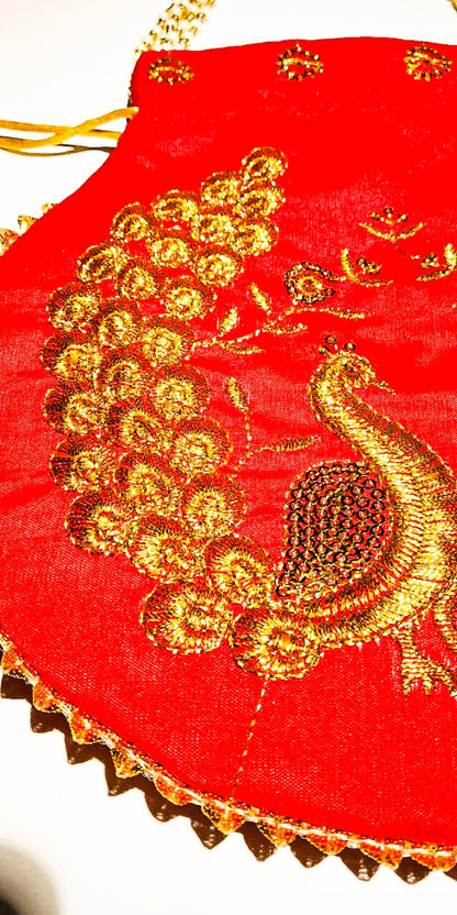 Potli Bag Peacock Design Zari Embroidered Hand Clutch