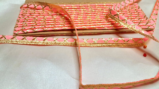Pink Lace with Golden Gotta in Geometric Pattern By Kridha Decor