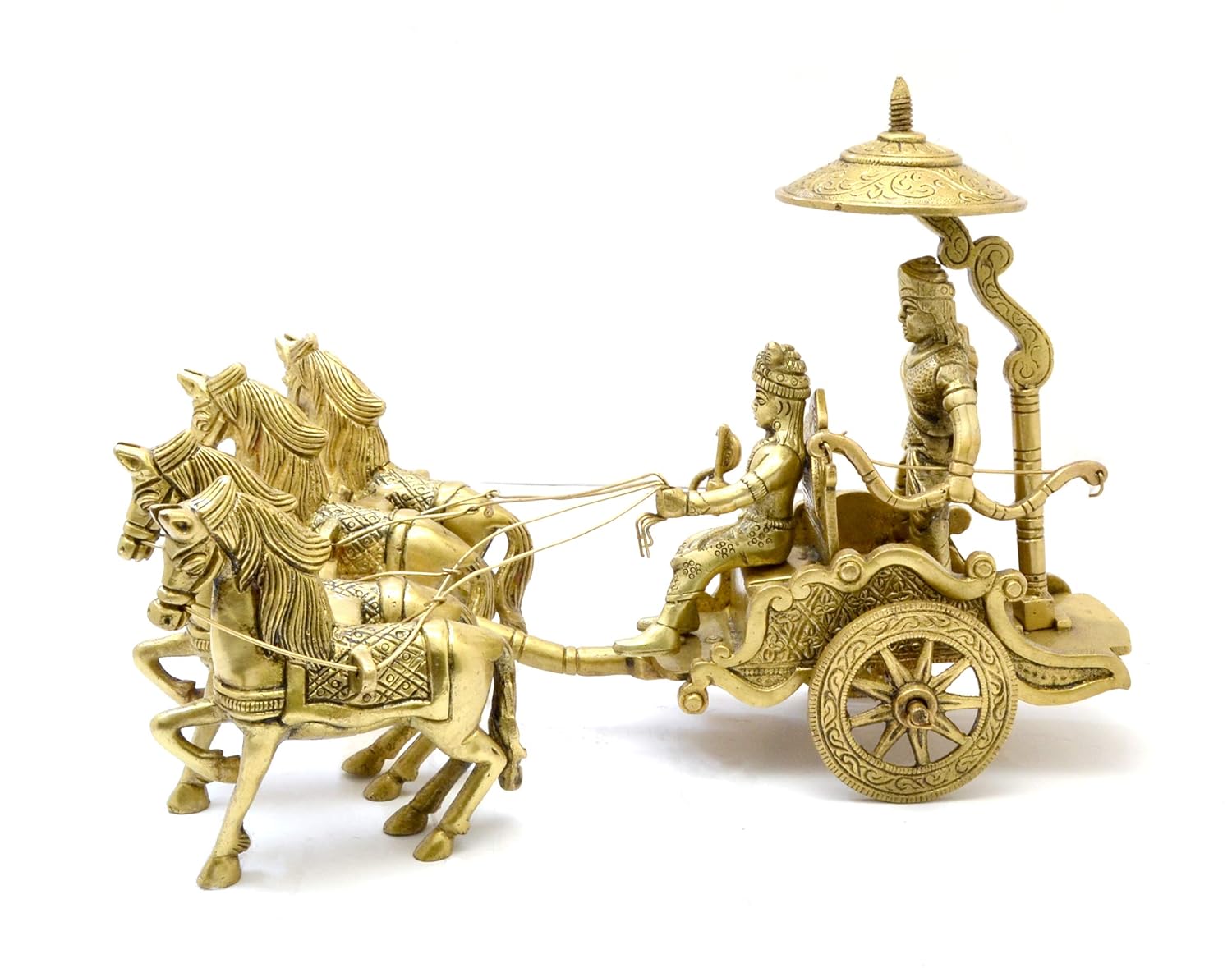 Brass Krishna Arjuna Chariot Statue β Spiritual Home Decor - KRIDHA DECOR