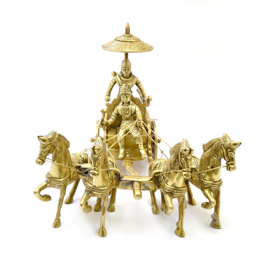 Brass Krishna Arjuna Chariot Statue – Spiritual Home Decor - KRIDHA DECOR