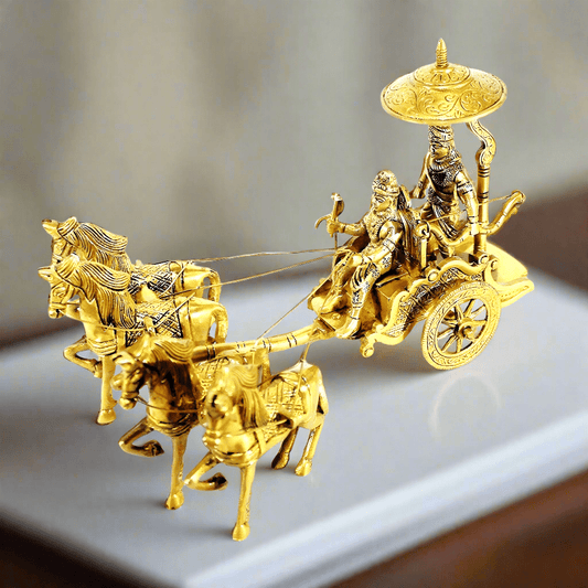 Brass Krishna Arjuna Chariot Statue – Spiritual Home Decor - KRIDHA DECOR