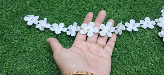 White colour Flower Pattern lace with Pearl by Kridha Decor