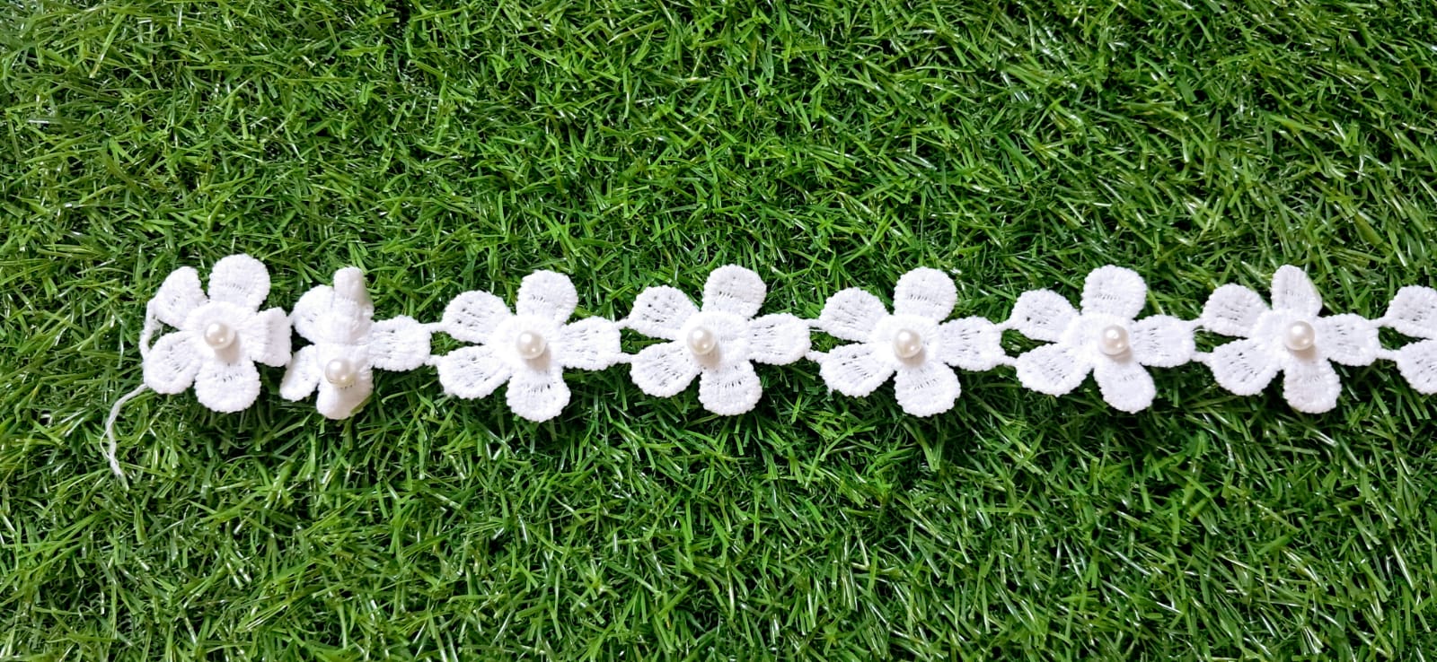 White colour Flower Pattern lace with Pearl by Kridha Decor