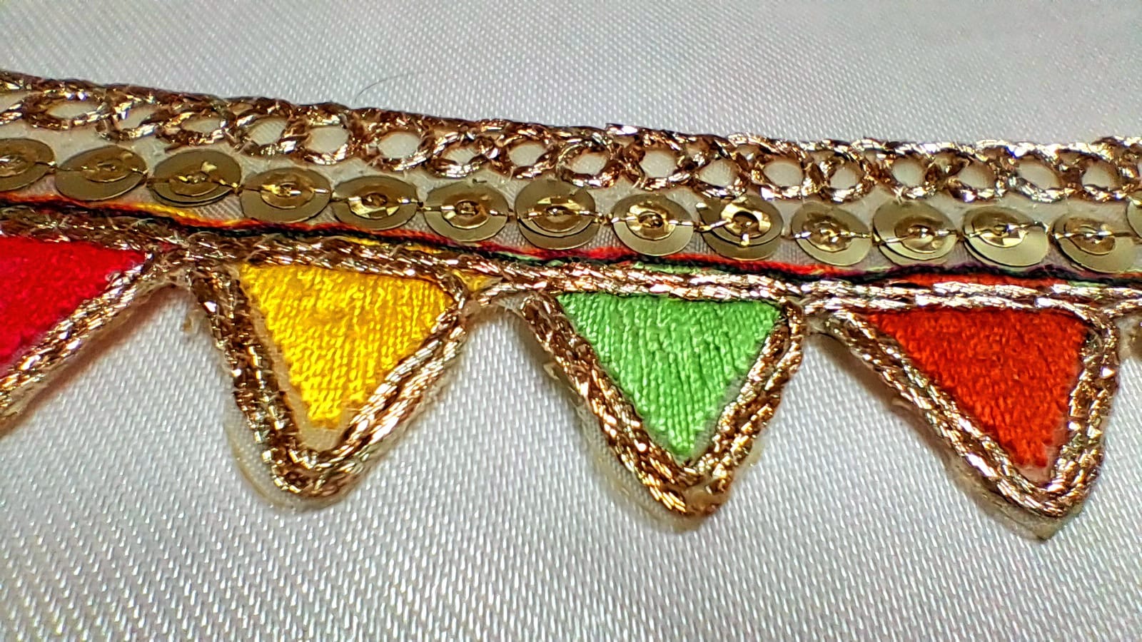 Multicolor Triangle Pattern Lace with Golden Border by Kridha Decor