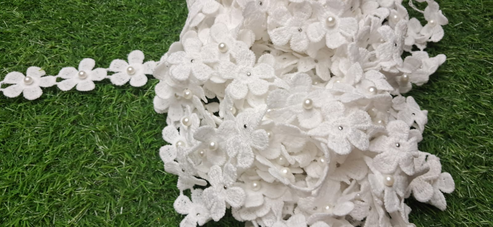 White colour Flower Pattern lace with Pearl by Kridha Decor