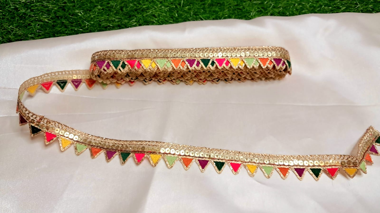 Multicolor Triangle Pattern Lace with Golden Border by Kridha Decor