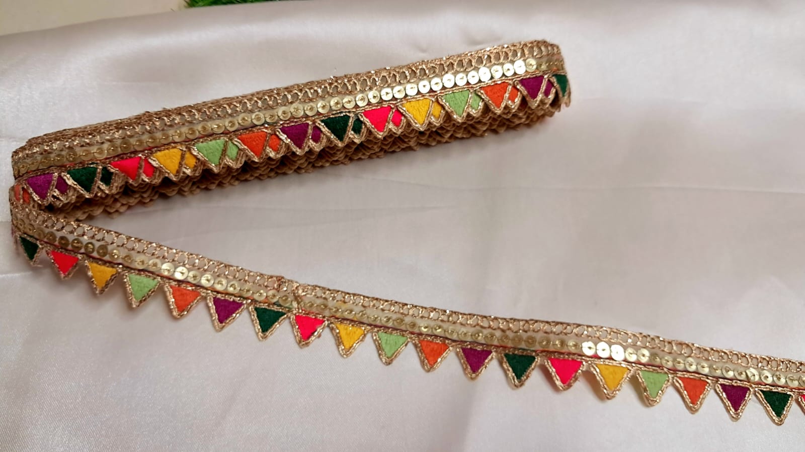 Multicolor Triangle Pattern Lace with Golden Border by Kridha Decor