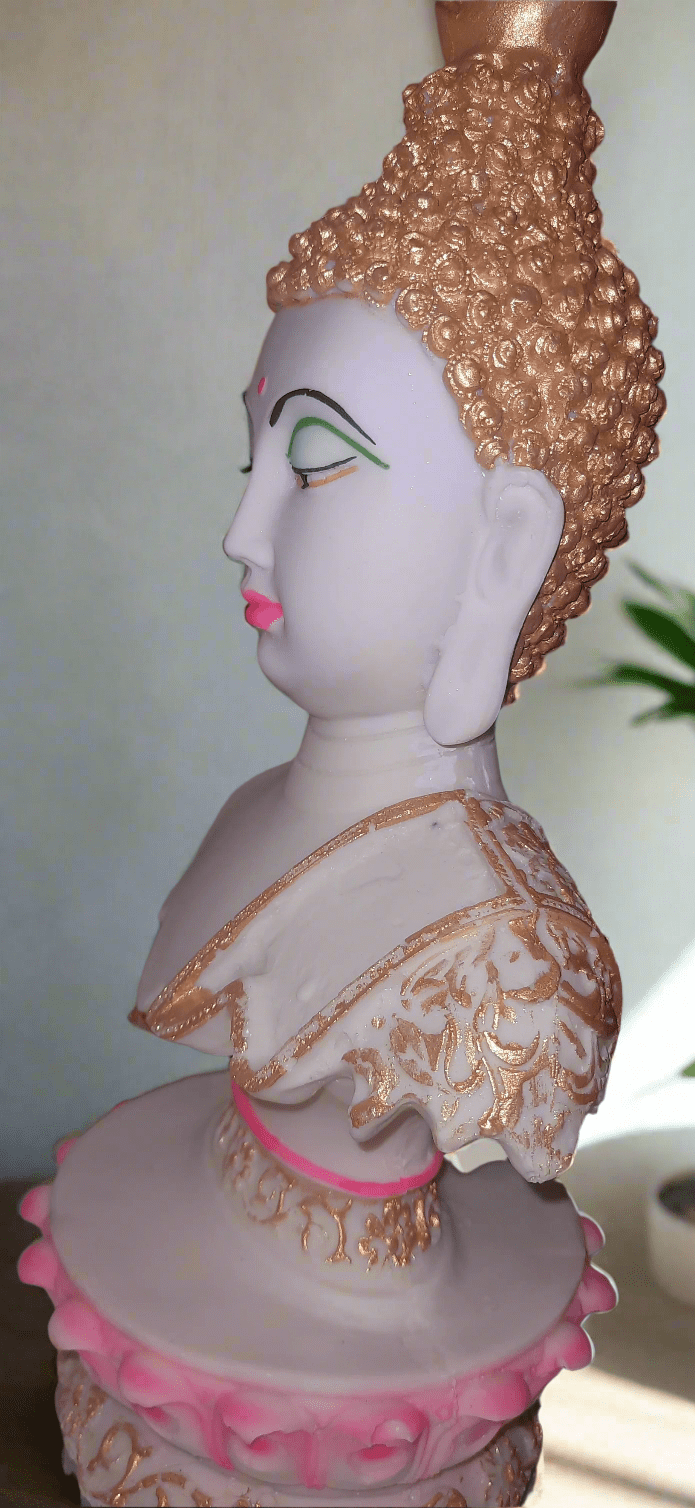 Handcrafted Tibetan Buddha Face Statue harmonious symbolizing Lotus of Enlightenment inner peace lotus base colourful Tranquil Resonance - KRIDHA DECOR
