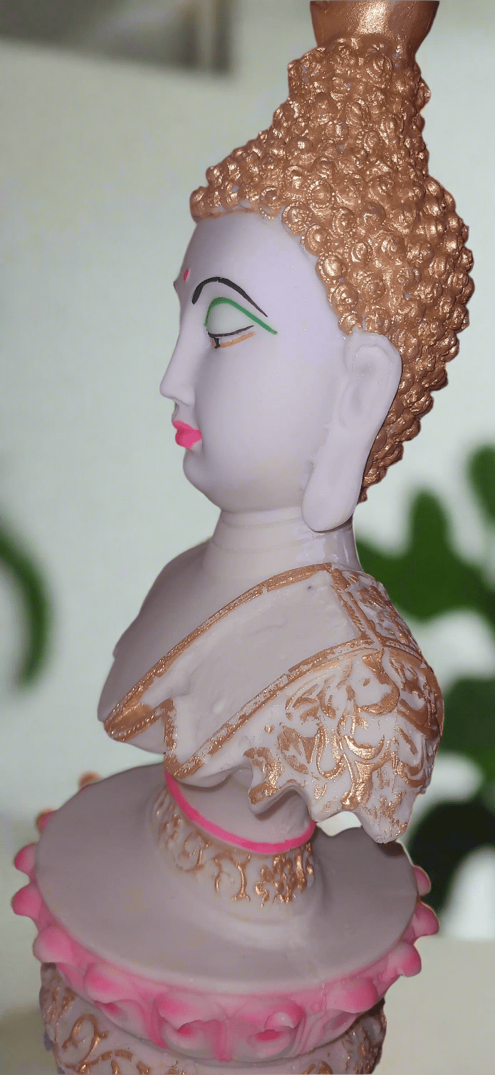 Handcrafted Tibetan Buddha Face Statue harmonious symbolizing Lotus of Enlightenment inner peace lotus base colourful Tranquil Resonance - KRIDHA DECOR