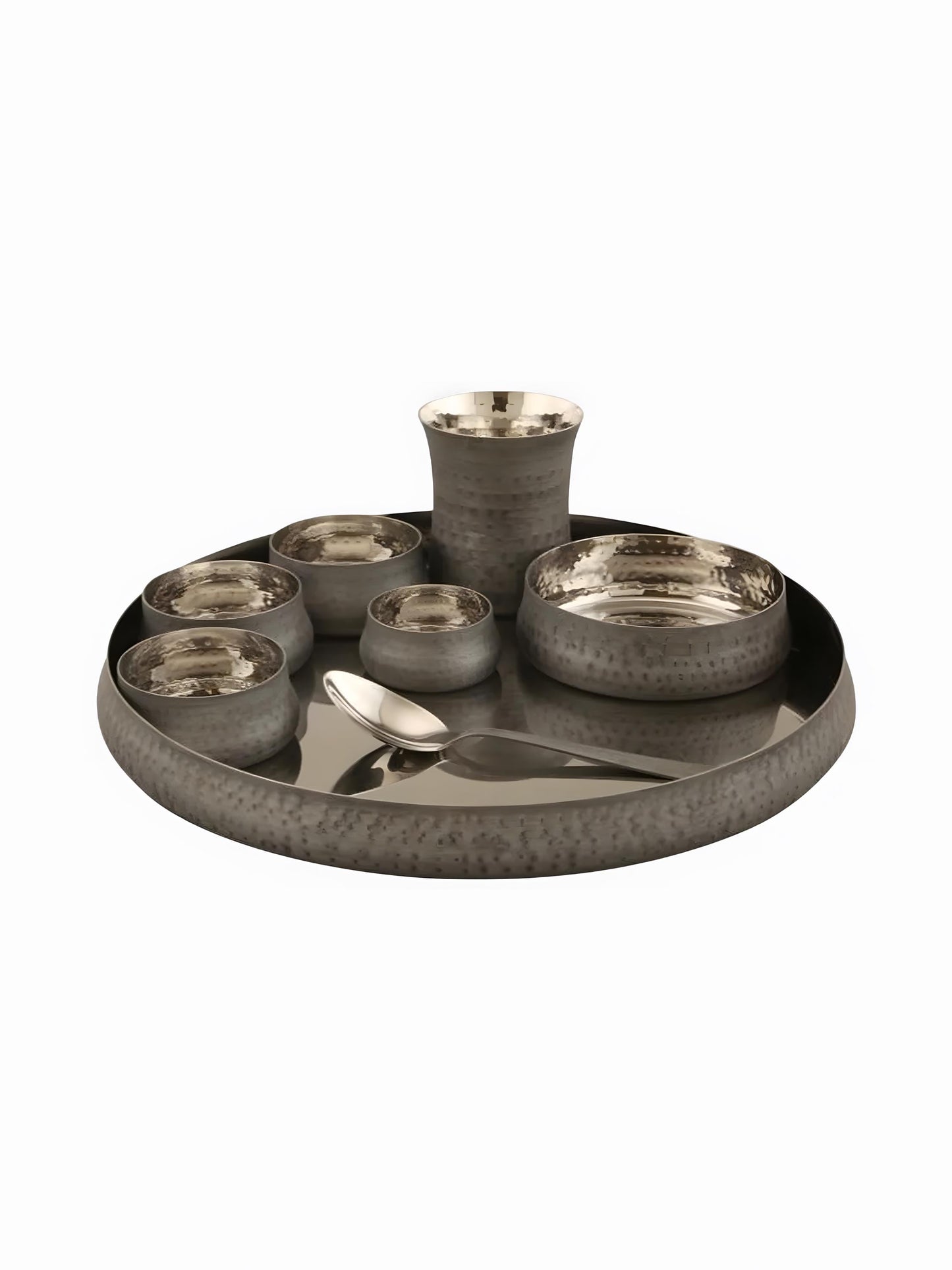 Hammered Brass Copper Kansa Thali Set - 8 Piece Indian Dinnerware