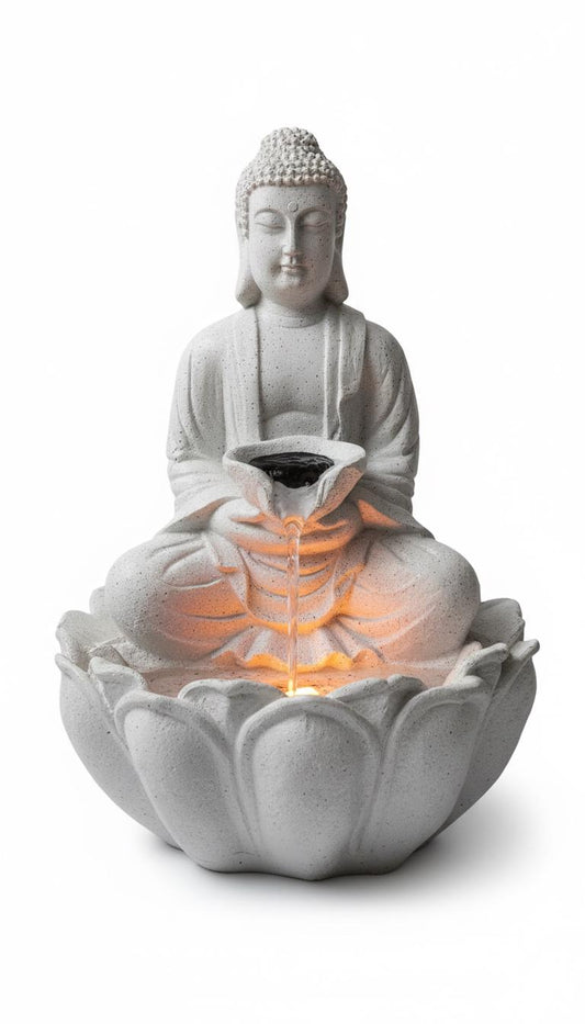 Buddha Bowl Fountain: Resin Tabletop Waterfall with LED Lights (24x18x34 Cm)