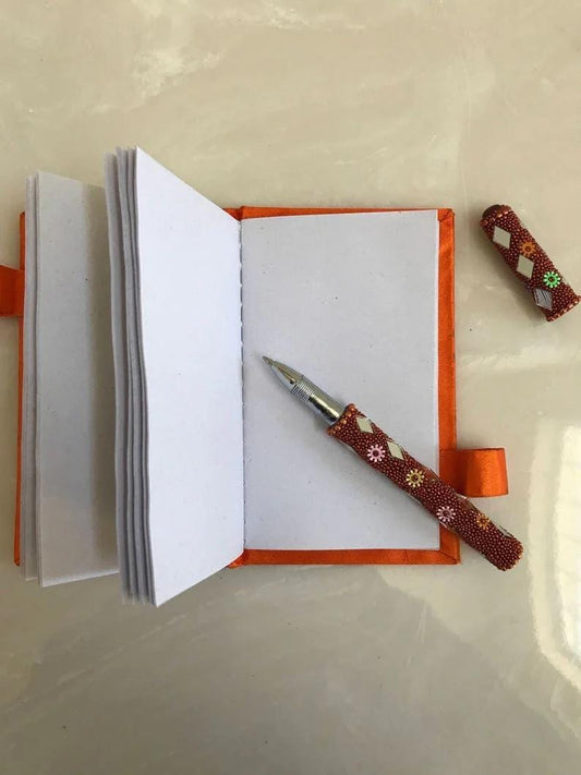 Lac Beaded Diary & Pen Set – Handmade Paper Beaded Notebook, Indian Gift Stationery