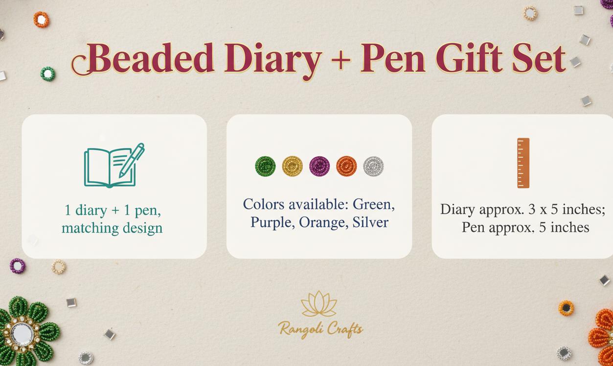 Lac Beaded Diary & Pen Set – Handmade Paper Beaded Notebook, Indian Gift Stationery