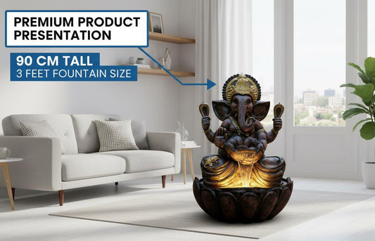 90cm Sitting Ganesh Fountain with LED Light - Tranquil Hindu Water Feature Decor