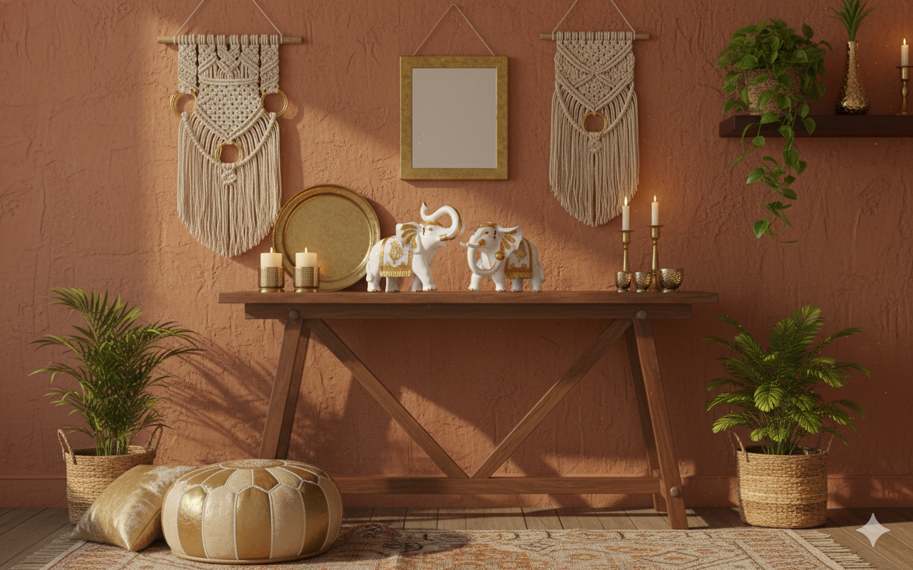 Elephant Figurines White Gold Elephant Statue Pair, Lucky Trunk Home Decor, Indian Gift