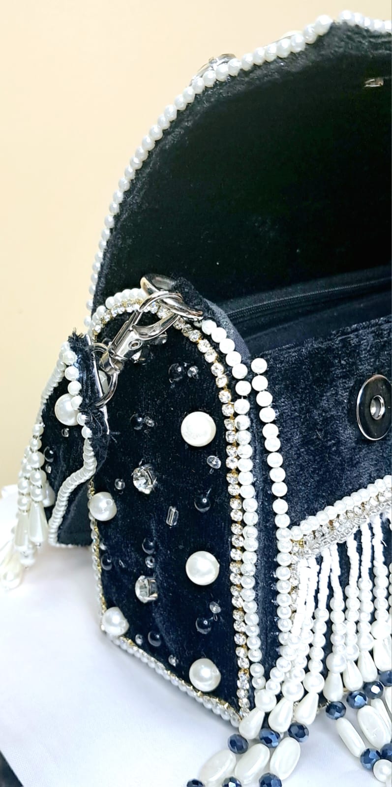 Pearl & Stones Luxury Clutch, Heavy Party Clutch Wedding Gift for Her Wedding Batwa Potli Bag Zari Purse Wedding Gift - KRIDHA DECOR