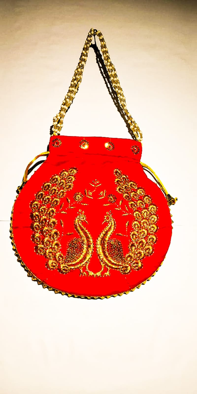 Potli Bag Peacock Design Zari Embroidered Hand Clutch H*L (cm) : 23*24 ) - KRIDHA DECOR