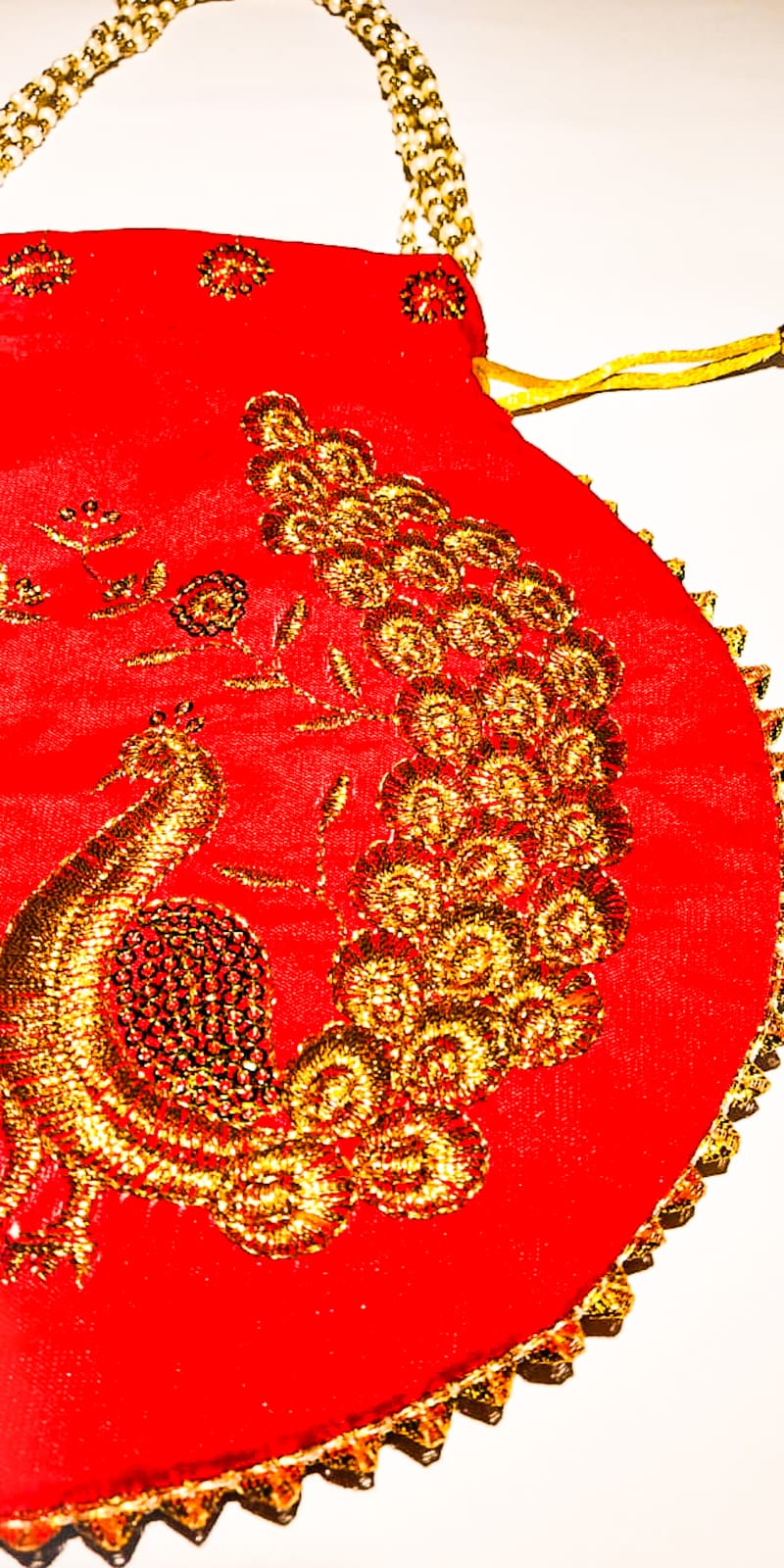 Potli Bag Peacock Design Zari Embroidered Hand Clutch H*L (cm) : 23*24 ) - KRIDHA DECOR