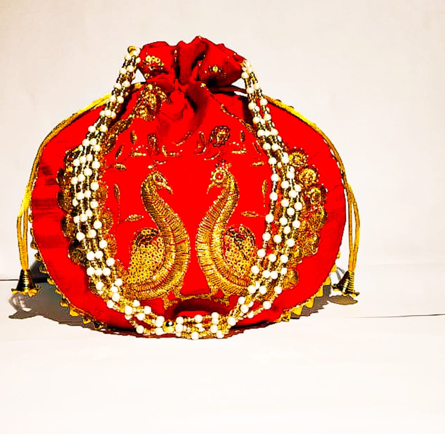 Potli Bag Peacock Design Zari Embroidered Hand Clutch H*L (cm) : 23*24 ) - KRIDHA DECOR