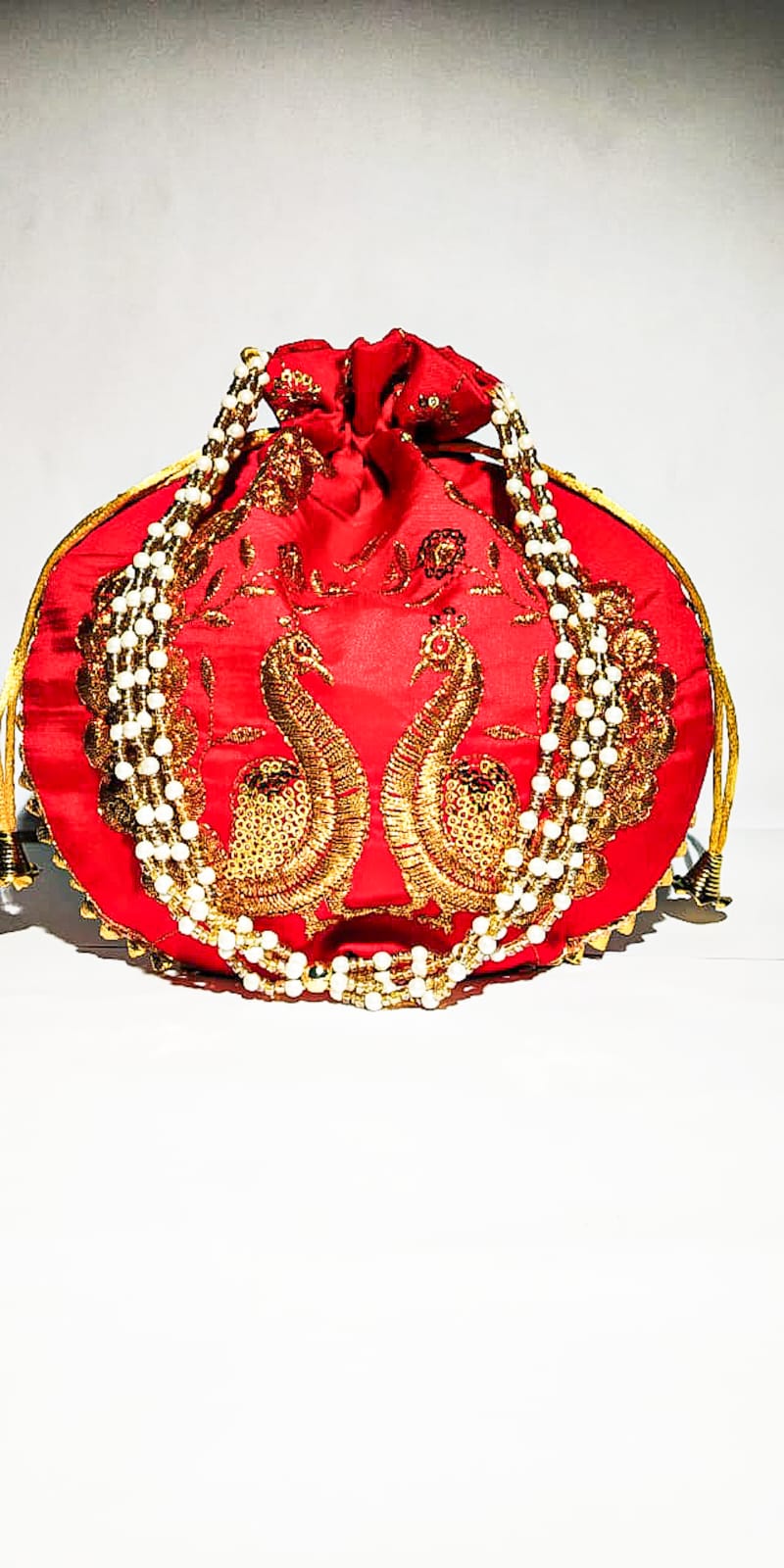 Potli Bag Peacock Design Zari Embroidered Hand Clutch H*L (cm) : 23*24 ) - KRIDHA DECOR