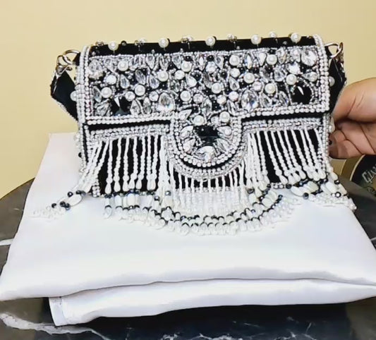 Pearl & Stones Luxury Clutch, Heavy Party Clutch Wedding Gift for Her Wedding Batwa Potli Bag Zari Purse Wedding Gift