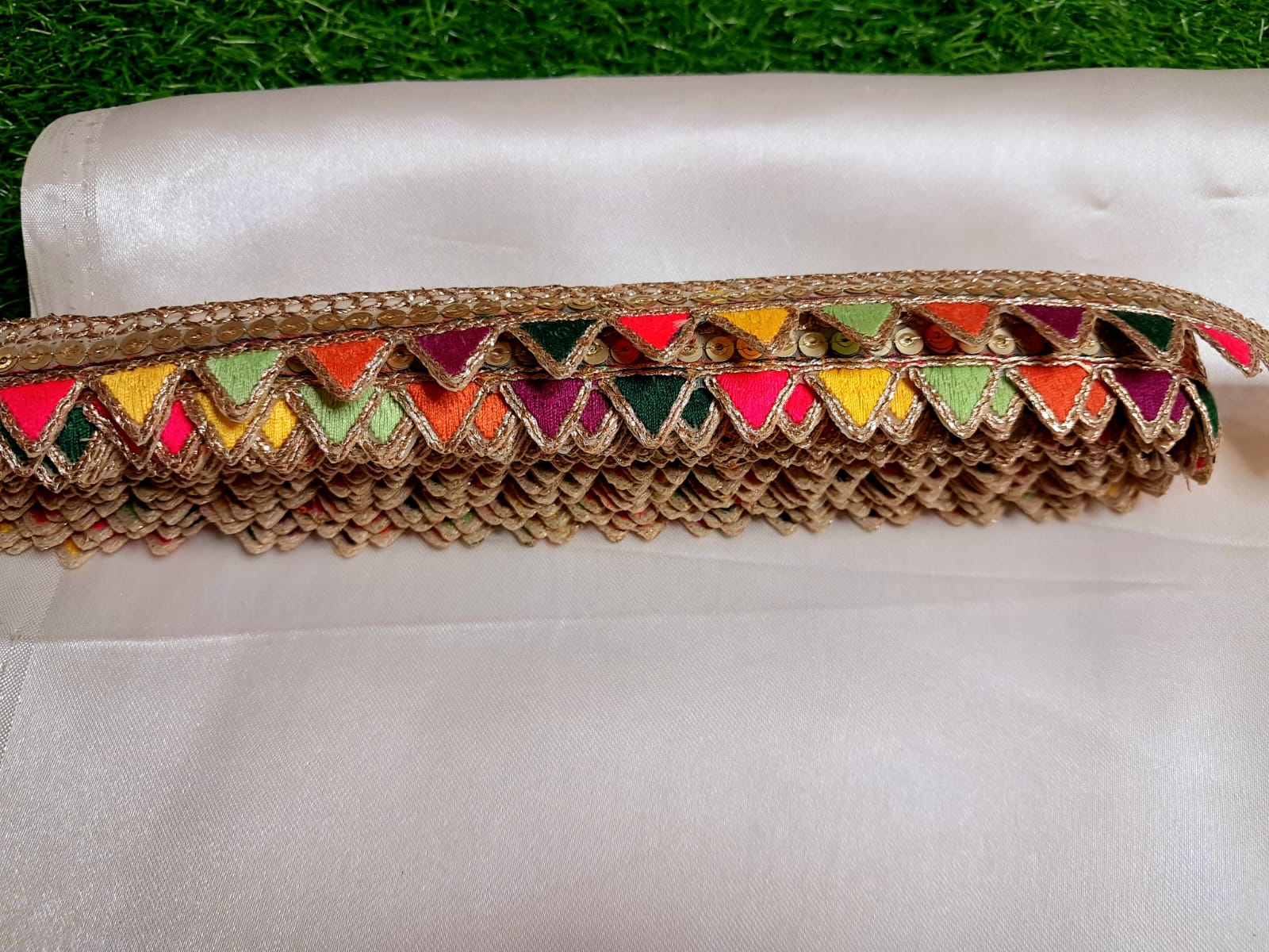Multicolor Triangle Pattern Lace with Golden Border by Kridha Decor