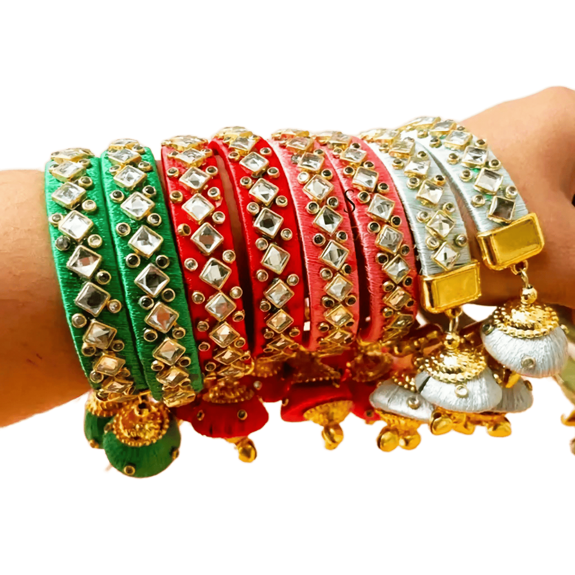 Silk Thread Kundan Bangles ( 1 Pair ) - KRIDHA DECOR