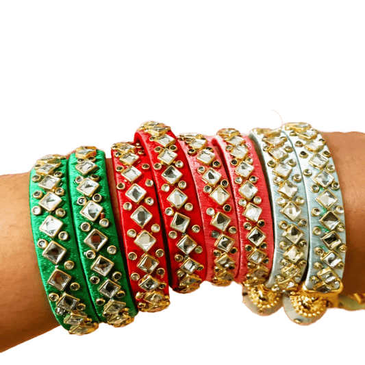Silk Thread Kundan Bangles ( 1 Pair ) - KRIDHA DECOR