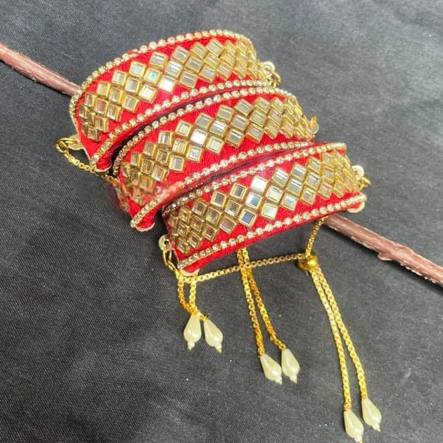 Silk Thread Mirror Bangles( 1 Pair ) - KRIDHA DECOR