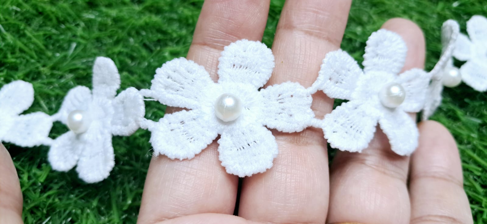 White colour Flower Pattern lace with Pearl by Kridha Decor