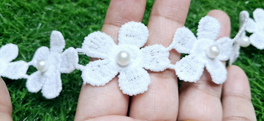 White colour Flower Pattern lace with Pearl by Kridha Decor