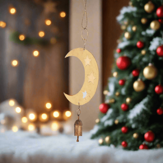 Unique Brass Crescent Moon and Stars Hanging Bell - KRIDHA DECOR
