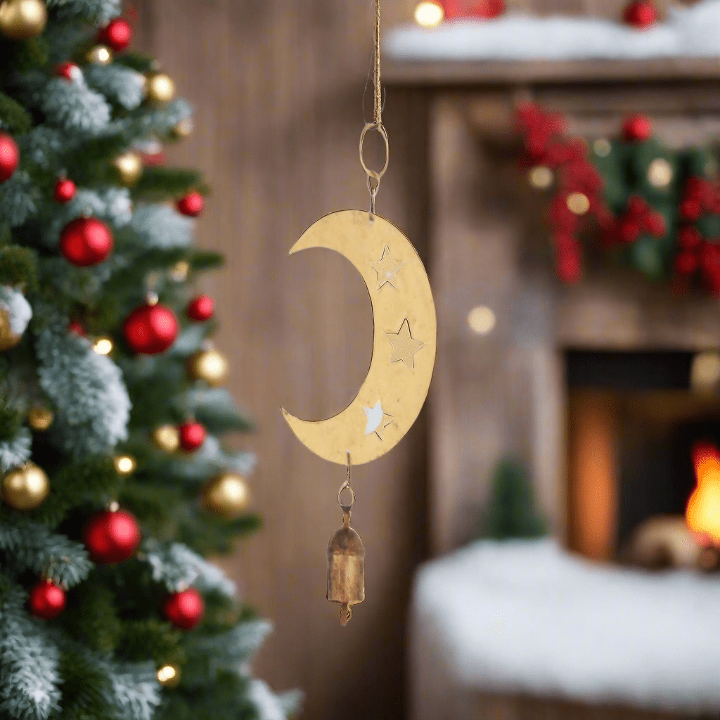 Unique Brass Crescent Moon and Stars Hanging Bell - KRIDHA DECOR