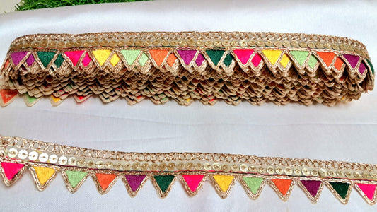 Multicolor Triangle Pattern Lace with Golden Border by Kridha Decor