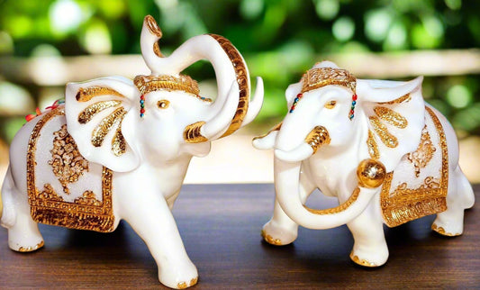 White and Gold Elephant Pair Figurine - KRIDHA DECOR