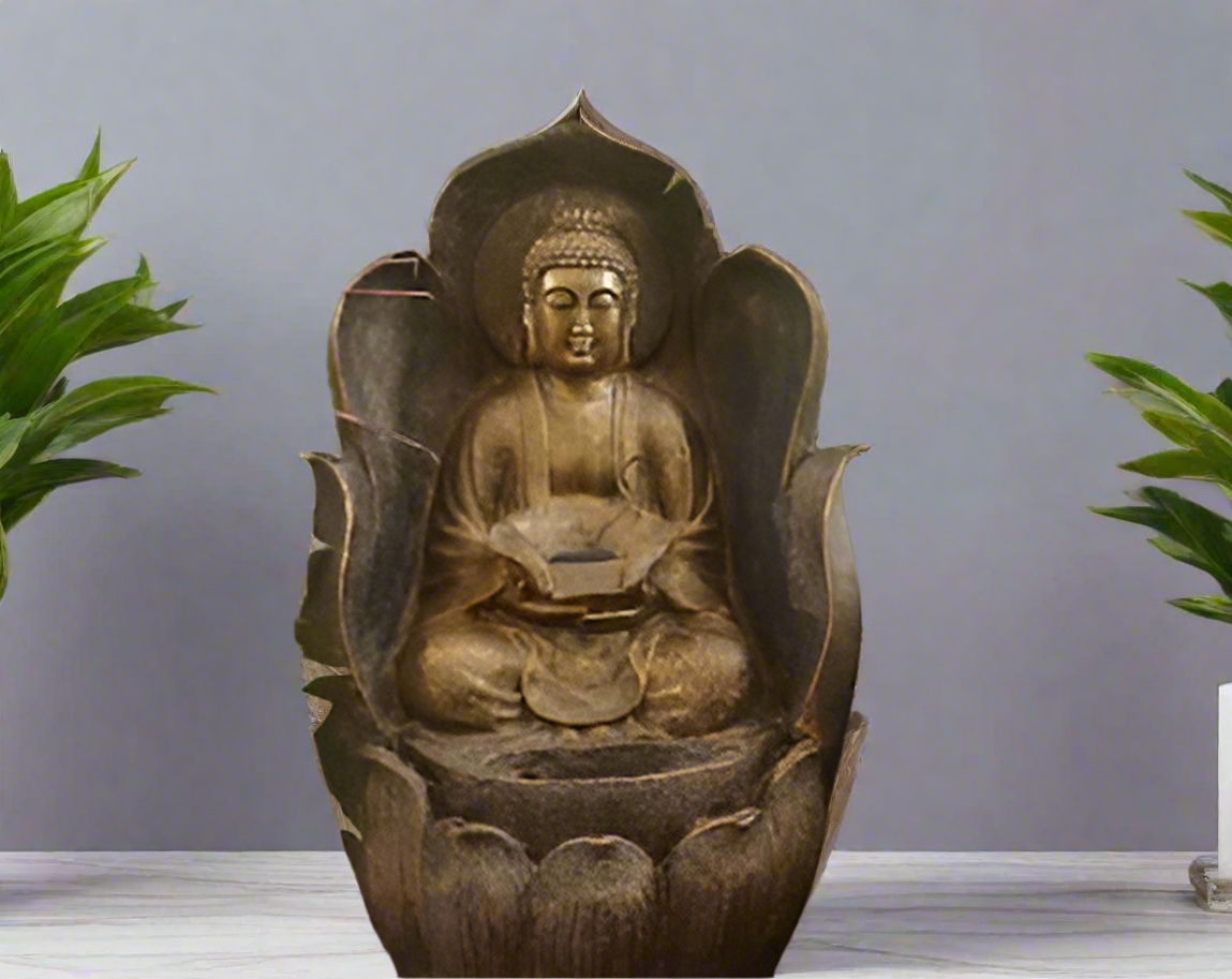 Leaf Buddha Poly Resin in built Led Light Outdoor Indoor Fountain Home Decor Garden Decor ( LxWxH- 82x40x40 cm )