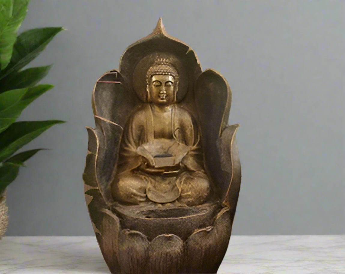 Leaf Buddha Poly Resin in built Led Light Outdoor Indoor Fountain Home Decor Garden Decor ( LxWxH- 82x40x40 cm )