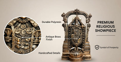 38 cm Tirupati Balaji Statue - Polyresin Showpiece | Lord Venkateswara Idol | Home Decor - KRIDHA DECOR