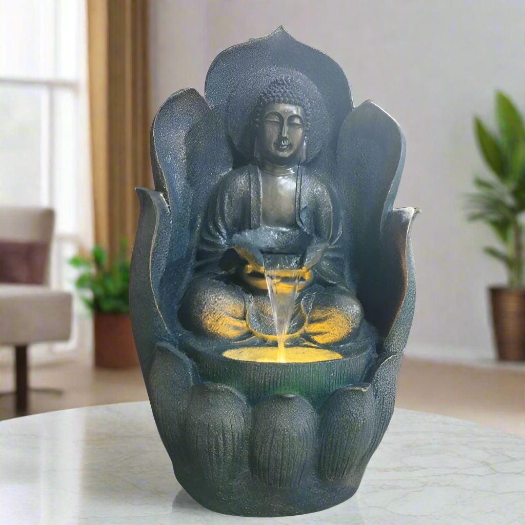 Leaf Buddha Poly Resin in built Led Light Outdoor Indoor Fountain Home Decor Garden Decor ( LxWxH- 82x40x40 cm )