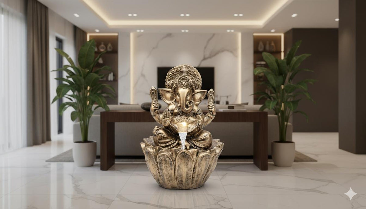 56cm Sitting Ganesh Fountain with LED Light - Tranquil Hindu Water Feature Decor - KRIDHA DECOR