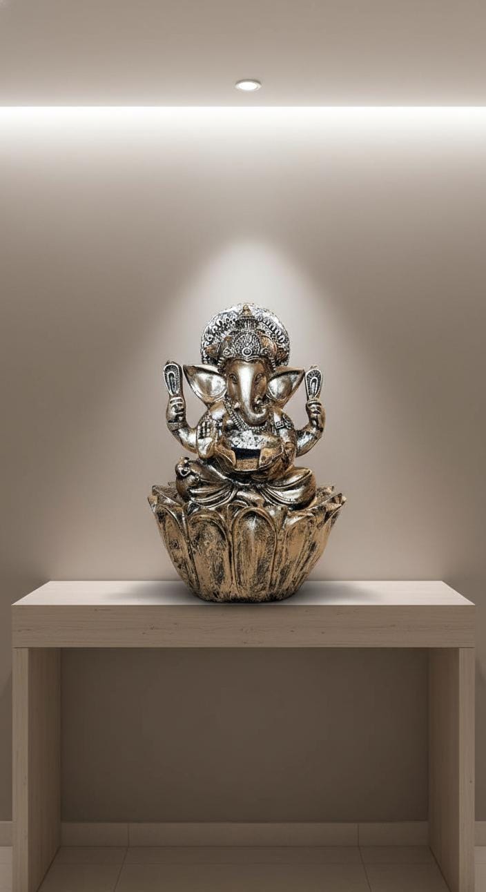 56cm Sitting Ganesh Fountain with LED Light - Tranquil Hindu Water Feature Decor - KRIDHA DECOR