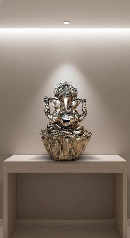56cm Sitting Ganesh Fountain with LED Light - Tranquil Hindu Water Feature Decor - KRIDHA DECOR